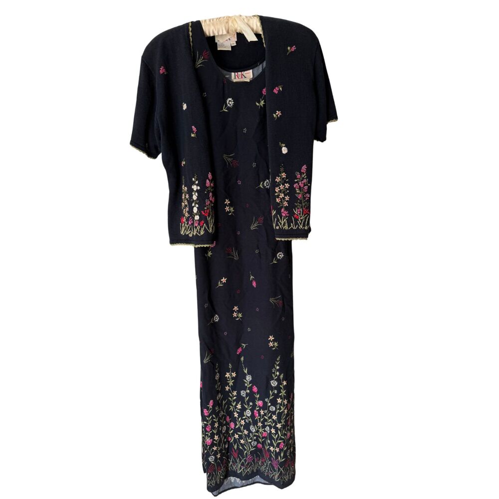 Vintage 90s R&K Cottagecore Floral Midi Maxi Dress + Cardigan Set - Size 10